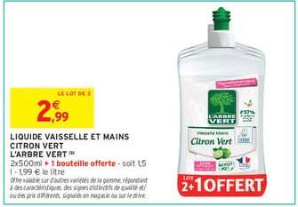 LIQUIDE VAISSELLE ET MAINS CITRON VERT L'ARBRE VERT