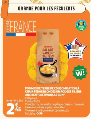 Pommes De Terre De Consommation À Chair Ferme Blondes Ou Rouges Filière Auchan "Cultivons Le Bon"