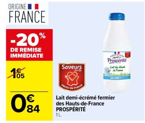 Lait demi-écrémé fermier des Hauts-de-France PROSPÉRITÉ