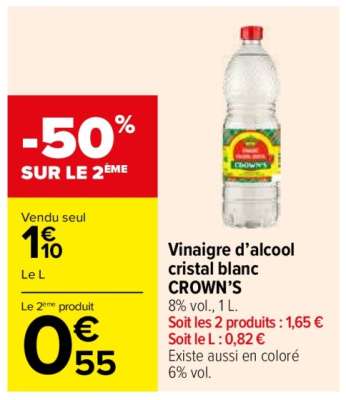 Vinaigre d’alcool cristal blanc CROWN’S