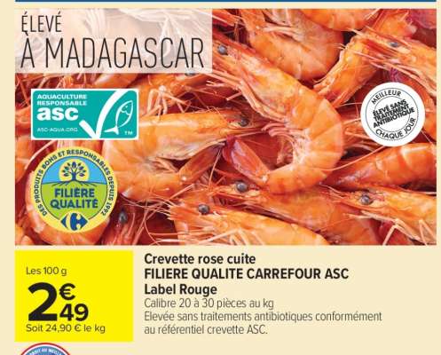Crevette rose cuite FILIERE QUALITE CARREFOUR ASC