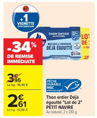 Thon entier Déjà égoutté 'Lot de 2' PETIT NAVIRE