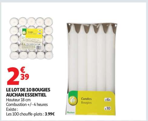 LE LOT DE 10 BOUGIES AUCHAN ESSENTIEL