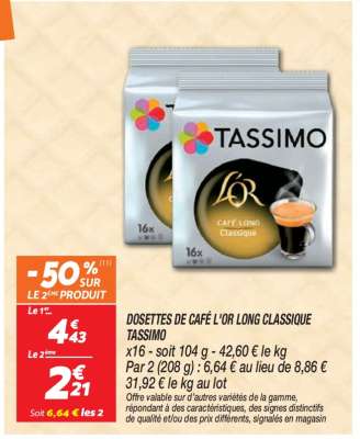 Dosettes de Café L'OR Long Classique Tassimo