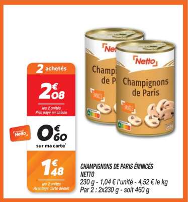 CHAMPIGNONS DE PARIS ÉMINCÉS NETTO