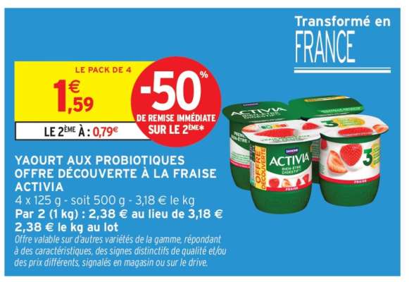YAOURT AUX PROBIOTIQUES OFFRE DÉCOUVERTE À LA FRAISE ACTIVIA