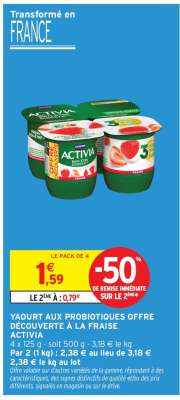 ACTIVIA YAOURT AUX PROBIOTIQUES OFFRE DÉCOUVERTE À LA FRAISE