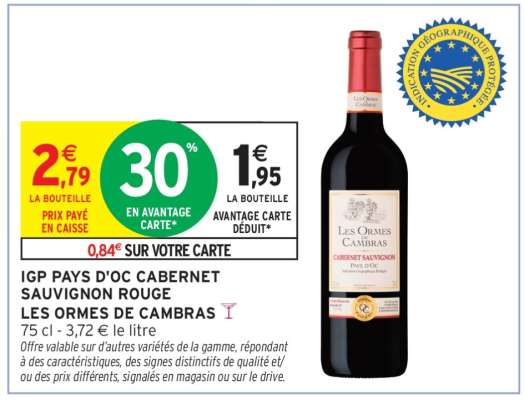 IGP PAYS D'OC CABERNET SAUVIGNON ROUGE LES ORMES DE CAMBRAS