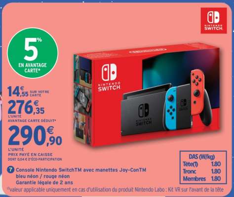 Console Nintendo SwitchTM avec manettes Joy-ConTM bleu néon / rouge néon