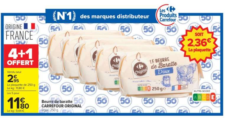 Beurre de baratte CARREFOUR ORIGINAL Doux