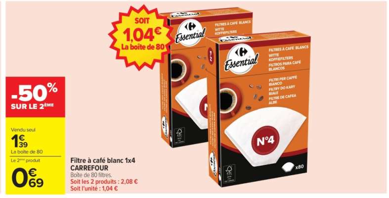 Filtre à café blanc 1x4 CARREFOUR