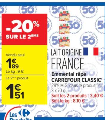 EMMENTAL RÂPÉ CARREFOUR CLASSIC