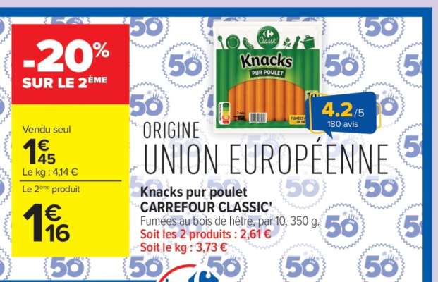Knacks pur poulet CARREFOUR CLASSIC'