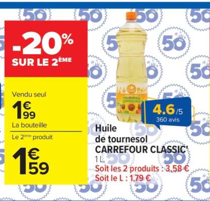 Huile de tournesol CARREFOUR CLASSIC' 1 L