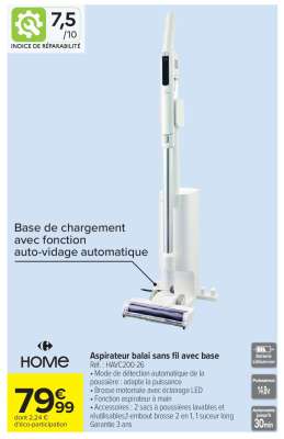 Aspirateur balai sans fil avec base