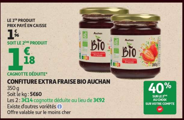 CONFITURE EXTRA FRAISE BIO AUCHAN