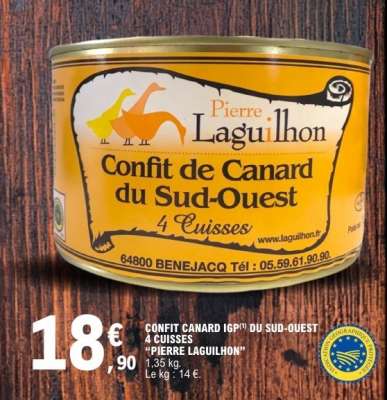 Confit Canard IGP du Sud-Ouest 4 Cuisses "Pierre Laguilhon"