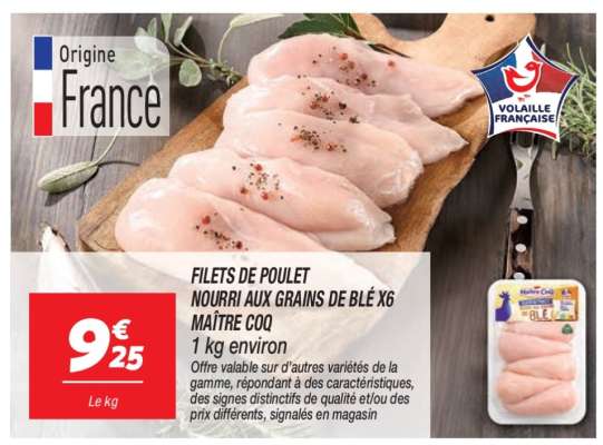 FILETS DE POULET NOURRI AUX GRAINS DE BLÉ X6 MAÎTRE COQ