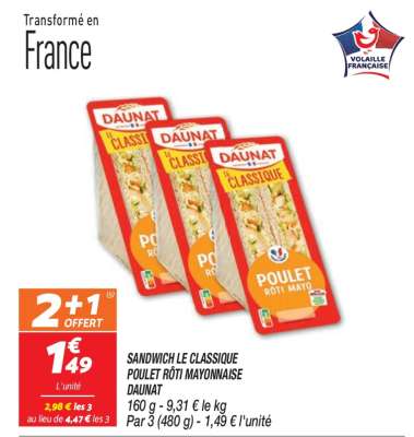 SANDWICH LE CLASSIQUE POULET RÔTI MAYONNAISE DAUNAT