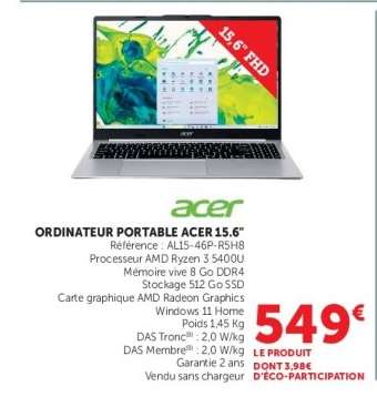 ORDINATEUR PORTABLE ACER 15.6"