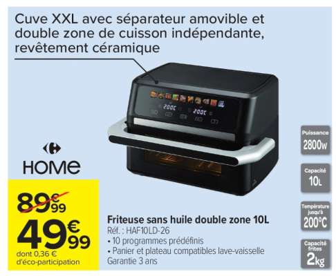 Friteuse sans huile double zone 10L