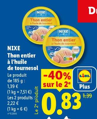 NIXE Thon entier à l'huile de tournesol