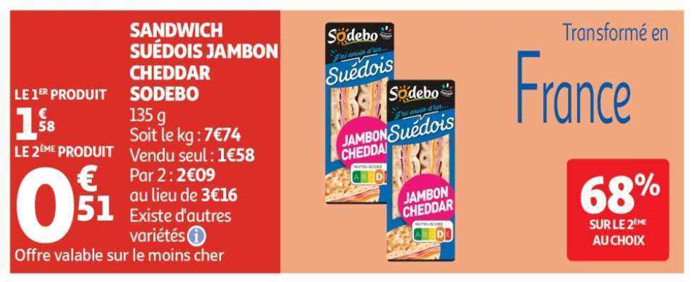 SANDWICH SUEDOIS JAMBON CHEDDAR SODEBO