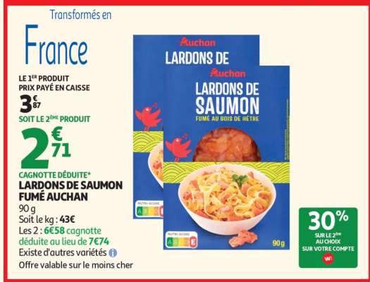 LARDONS DE SAUMON FUMÉ AUCHAN