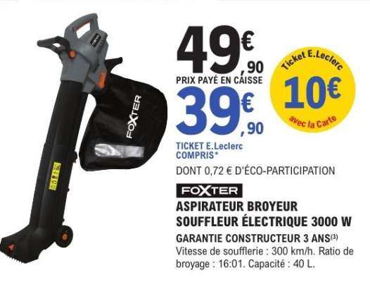 FOXTER ASPIRATEUR BROYEUR SOUFFLEUR ÉLECTRIQUE 3000 W