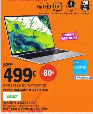 PC PORTABLE SWIFT SFL16-31P-3396